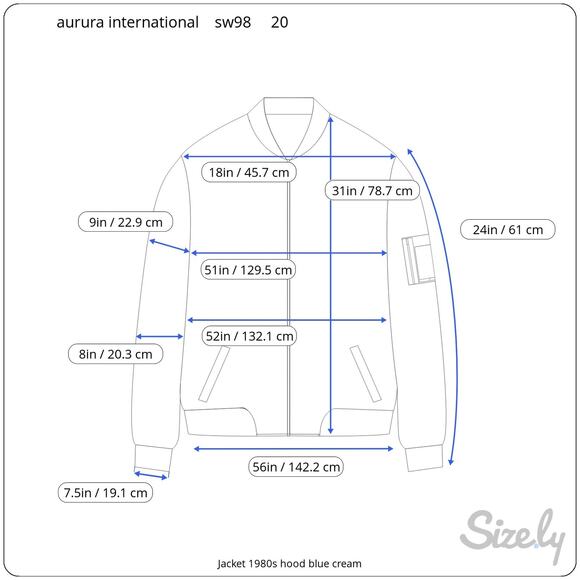 Jacket 1980s hood blue cream - Picture 2 of 13